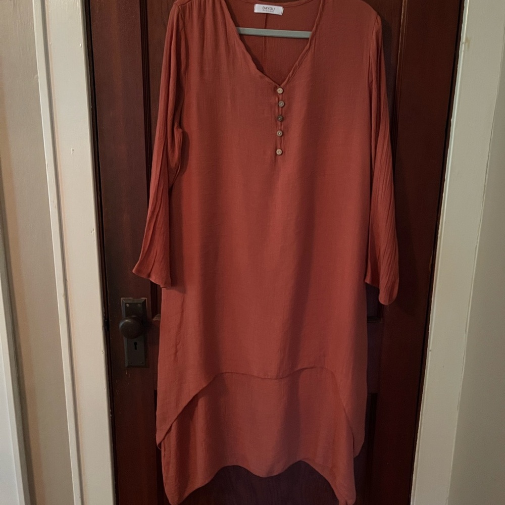Rust Orange Long Sleeve Tunic Dress